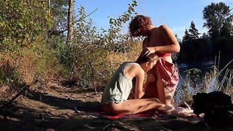 Two Trans Teens Take A Risky Fuck Outdoors By A River. Trans Couple