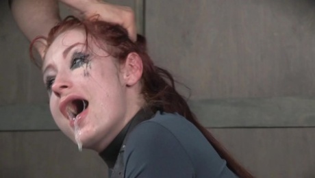 Messy deepthroat BDSM bondage fuck for redhead teen slut Violet Monroe