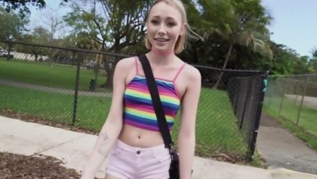 Skinny blondie Athena May picked up and fucked in the back of the van