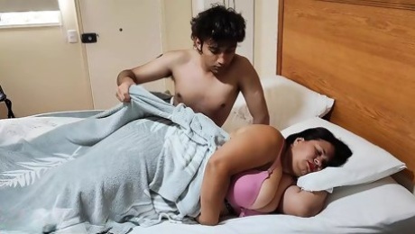 Stepson Fuck Stepmom Without Condom in travel - sharing bed