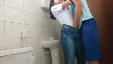 They had sex in the company bathroom, I hope no one finds out after nine months. Creampie