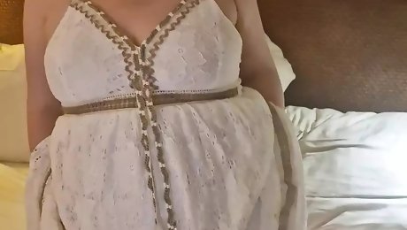 Pregnant milf 27 week does it herself in the hotel room.