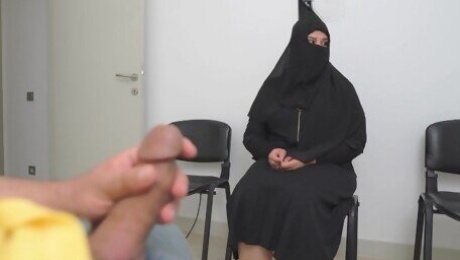 This Muslim woman is SHOCKED !!! I take out my cock in Hospital waiting room.