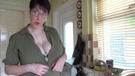 Aunt Judy's XXX - Busty 56yo Mature Housewife Layla Bird Sucks Your Cock in the Kitchen (POV)
