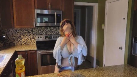 Slicing and crushing Food and RUBBING it into  BIG TITIED MILF Mistress Thursday