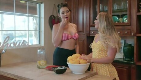 Two insatiable girlfriends pleasuring each other in the kitchen