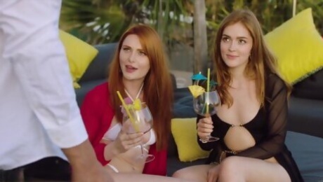 Gorgeous Redheads Seduce Bartender while on Vacation