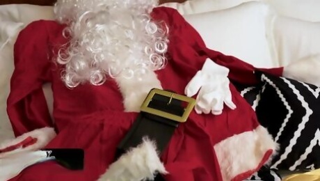 Horny Teen Rubs Her Pussy While Her Stepdad In Santa Suit Pounds Her Mom